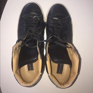 Steven black leather sneaker wedges